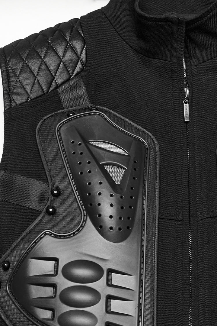 Black Stand Collar Armour Stitching Men's Punk Vest