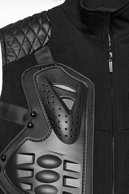 Black Stand Collar Armour Stitching Men's Punk Vest