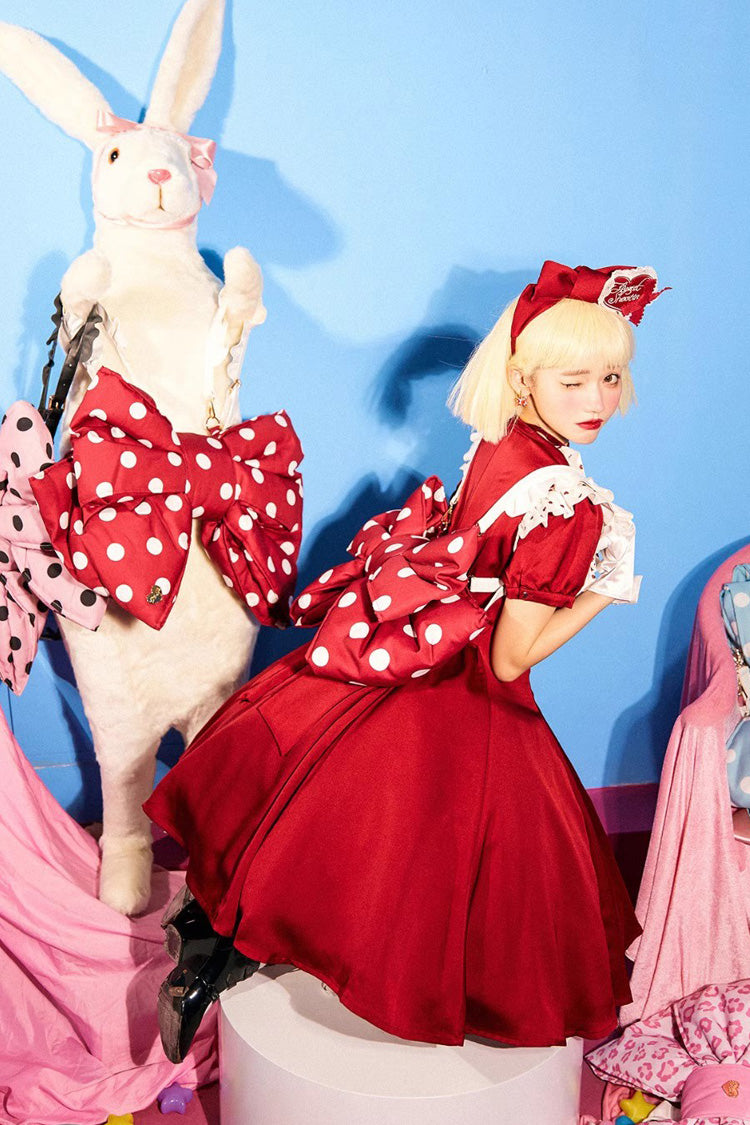 Red/White Polka Dot Print Bowknot Shaped Sweet Lolita Backpack