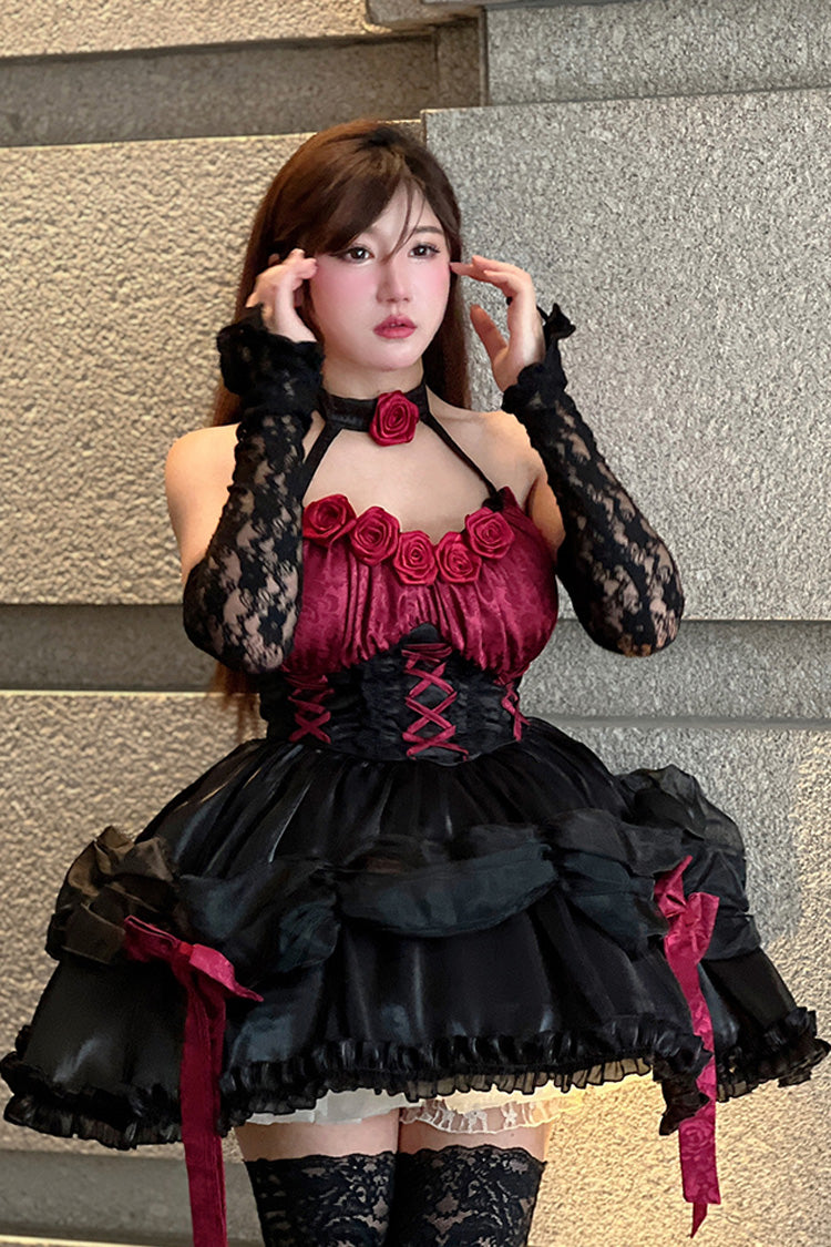 Black/Red Succubus Rose Sexy Princess Slim Bowknot Gothic Lolita Strapless Dress