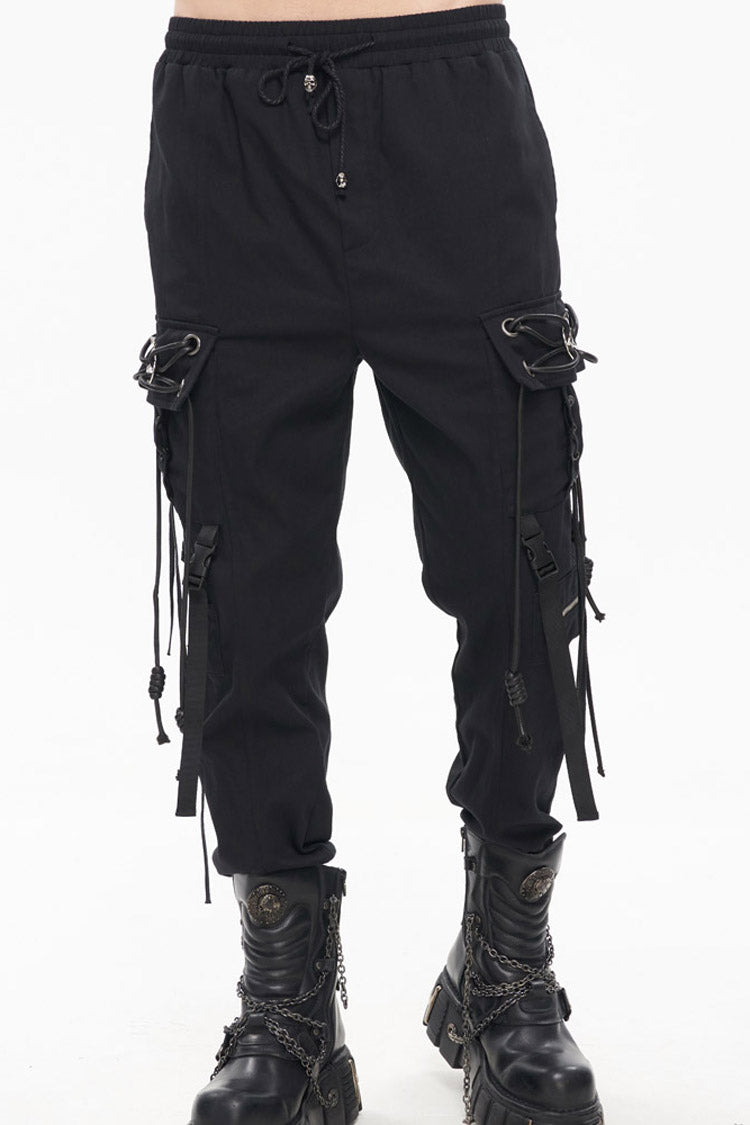 Black Punk Fine Twill Two-Wear Metal Buckle Chain Decoration Men's Pants