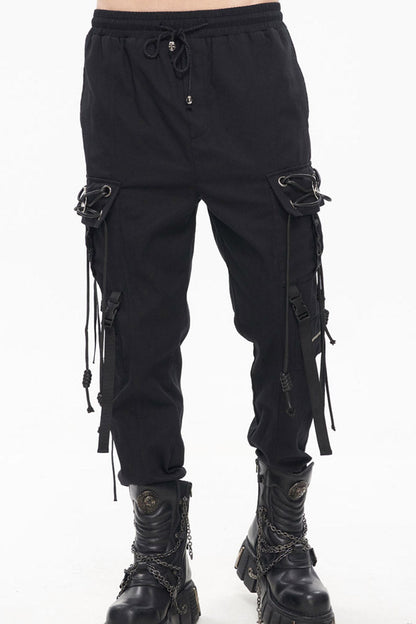 Black Punk Fine Twill Two-Wear Metal Buckle Chain Decoration Men's Pants