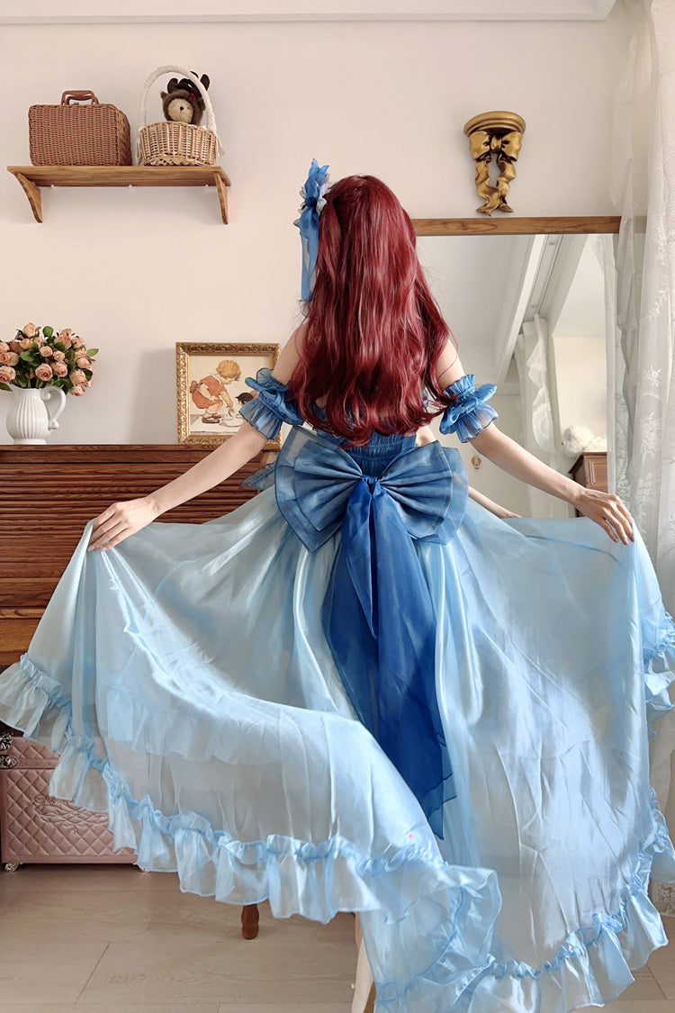 Blue [Mermaid Princess] Ruffle Hanayome Bowknot Sweet Elegant Lolita Jsk Dress Set
