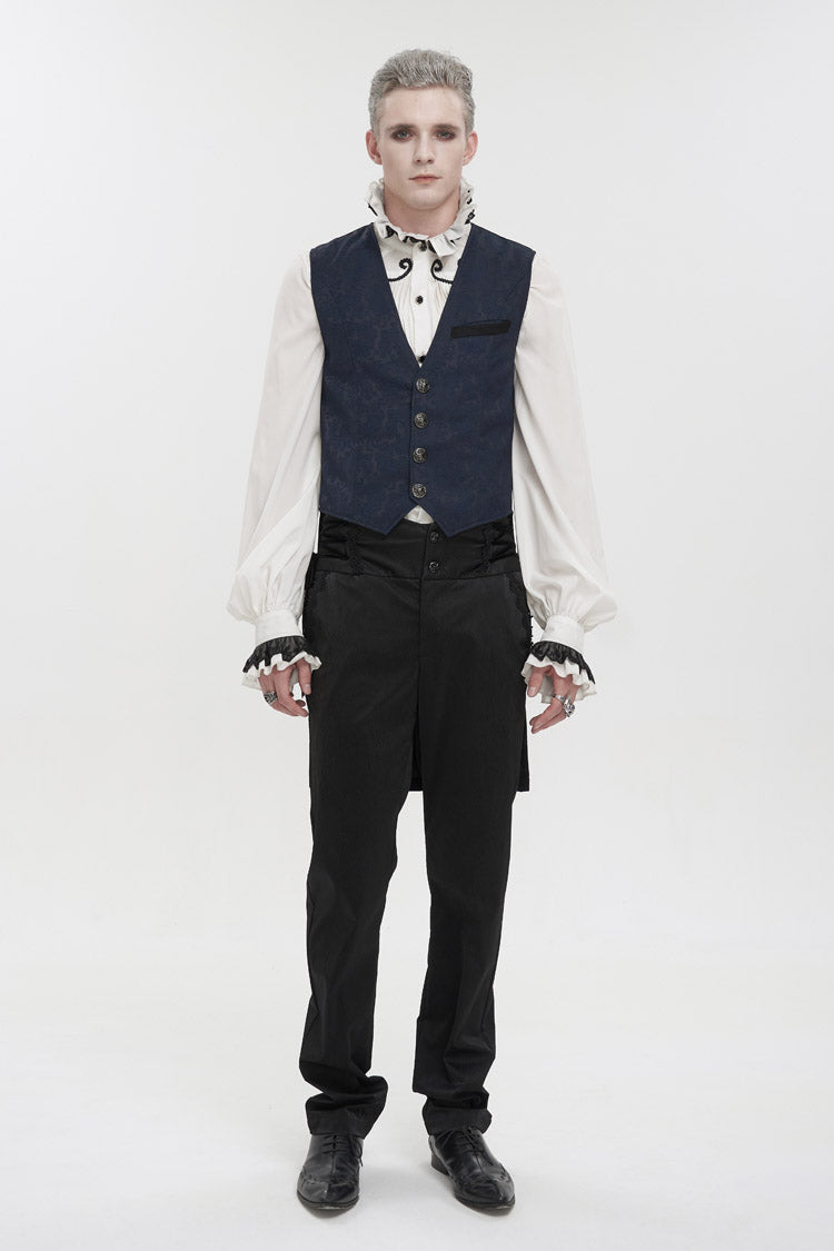 Blue Stylish Retro Print Non-Stretch Fit Mid-Century Men's Gothic Tuxedo Vest