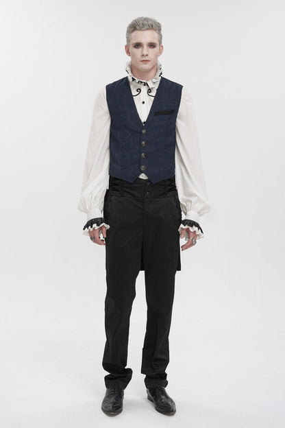 Blue Stylish Retro Print Non-Stretch Fit Mid-Century Men's Gothic Tuxedo Vest
