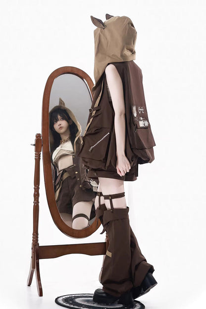 Brown [Fox Trail Chronicles] Sleeveless Hooded Punk Prince Ouji Lolita Set