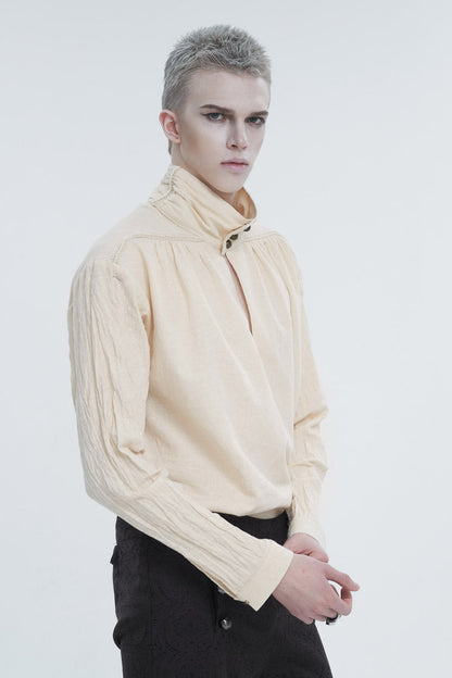 Stand Collar Ruched Men's Gothic Shirt