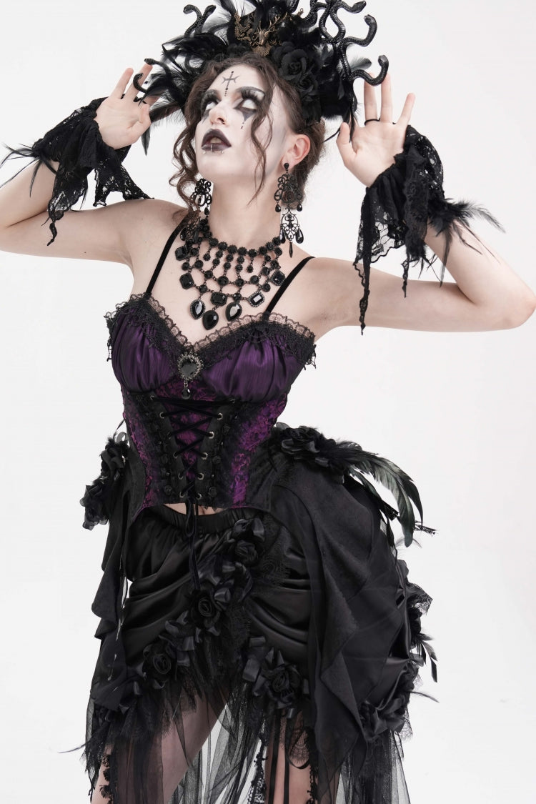 Purple Lace Lace-Up Women's Gothic Overbust Corset
