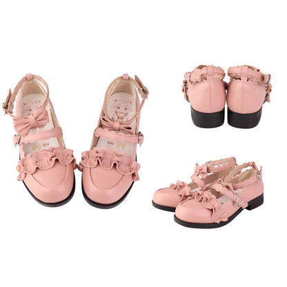 Sweet Ruffle Bowknot Japanese Lolita Shoes 15 Colors