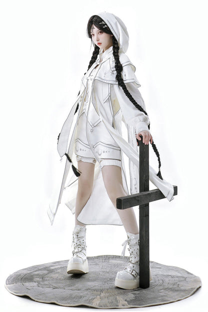 White Bionic Dimension Futuristic Mechanical Style Print Ouji Fashion Lolita Top