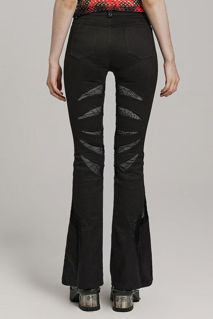 Spiderweb Claw Print Mesh Women's Gothic Flared Pants 2 Colors