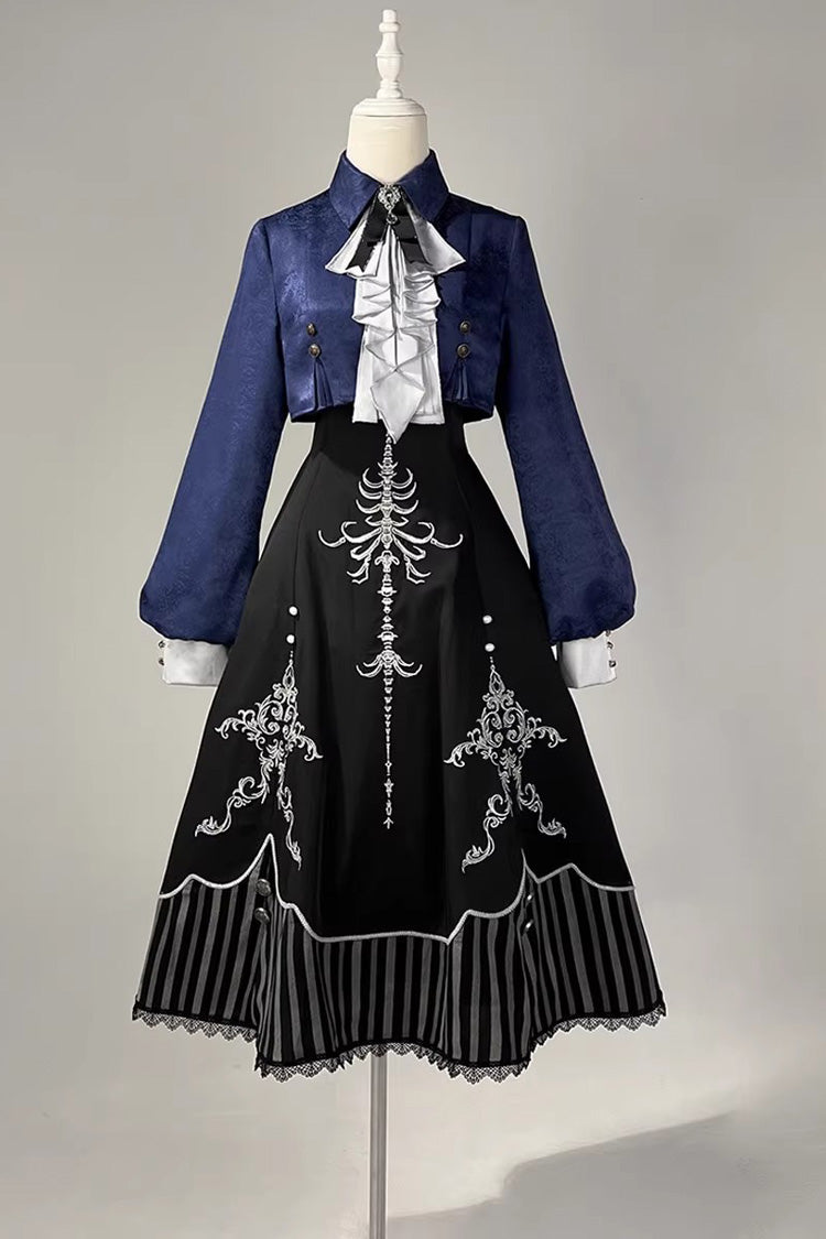 Black Printed Embroidered Gothic Vintage Elegant Lolita Jsk Dress Set