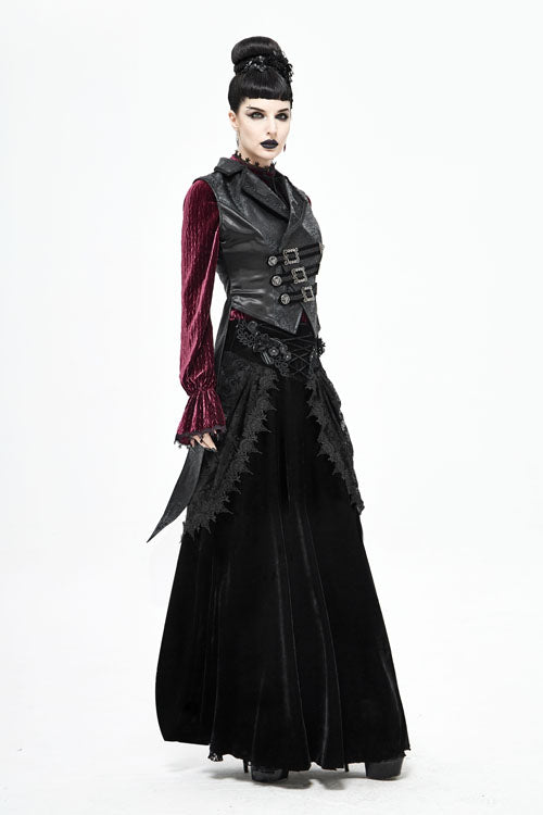 Black Velvet Cardigan Mid Waist Gothic Skirt