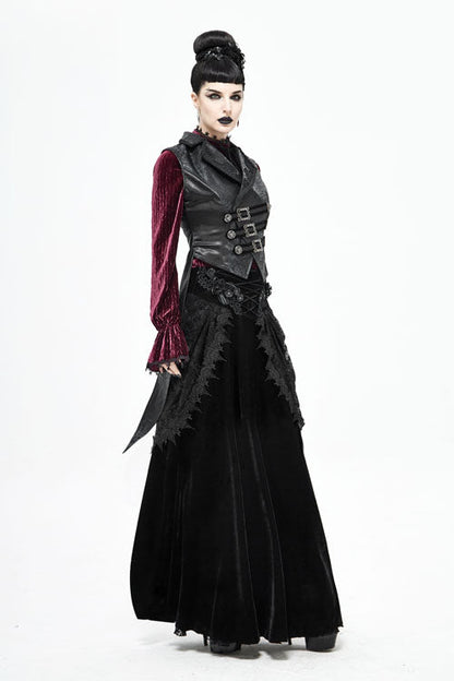 Black Velvet Cardigan Mid Waist Gothic Skirt