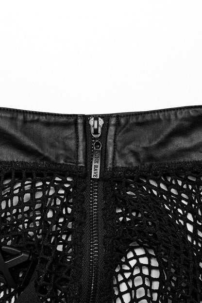 Black Stand Collar Sleeveless Straps Mesh Buckle Men's Punk Vest