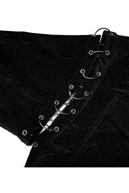 Black Punk Loose Velvet Two Way Split Detachable Long Sleeve Irregular Hem Long Pocket Women's Shirt