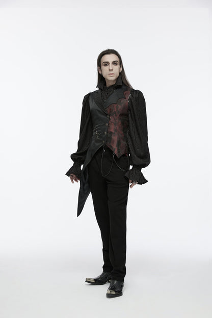 Black V Collar Sleeveless Embroidery Lace Asymmetric Men's Gothic Vest