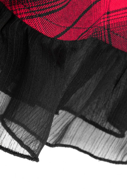 Black/Red Plaid Print Ruffle Lace Women's Punk Dress