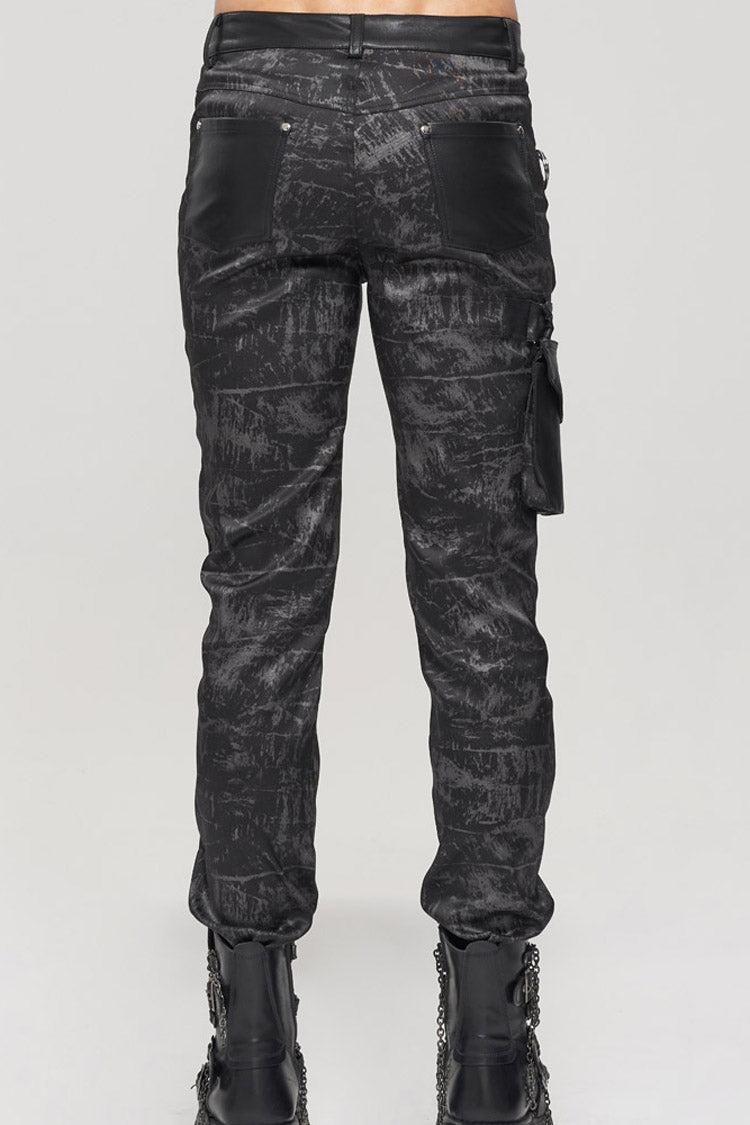 Black Punk Do Old Print Detachable Multi-Pocket Splicing Metal Rivet Decoration Men's Long Pants