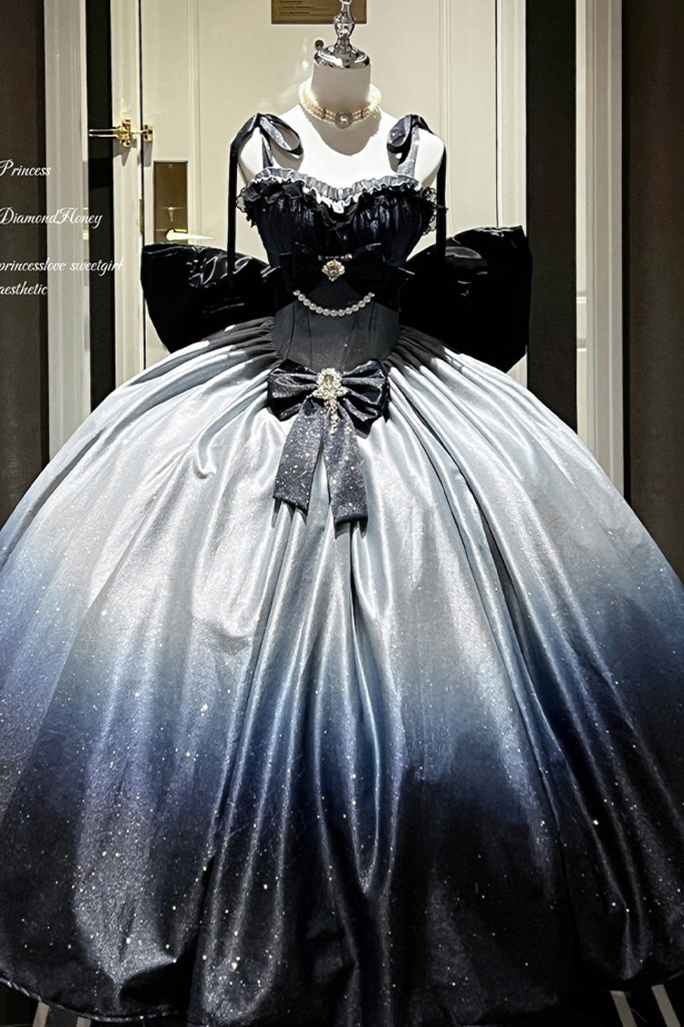 Blue [Fantasy Sea Star River] Sleeveless Print Ruffle Hot Stamping Bowknot Lace Sweet Gorgeous Lolita Jsk Dress