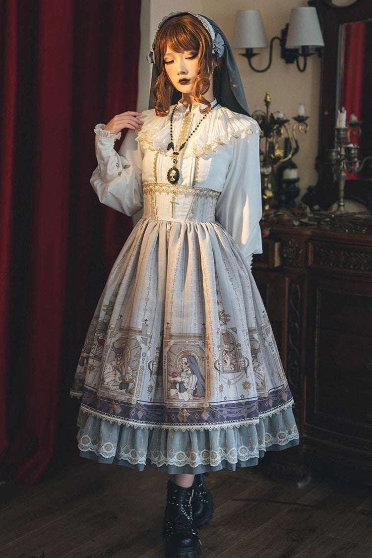 Demon Hunting Notes Print Ruffle Sweet Elegant Lolita Skirt 2 Colors
