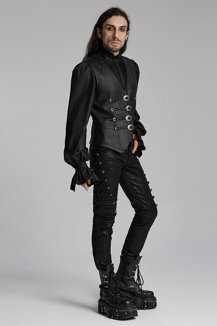 Black Rivet Buckle Men's Gothic Vest