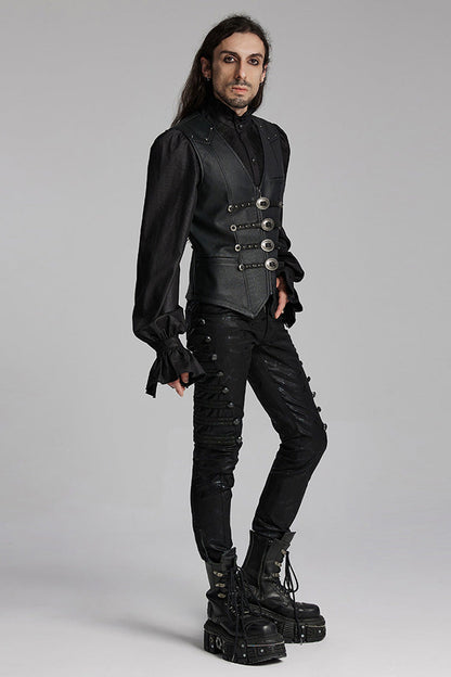 Black Rivet Buckle Men's Gothic Vest