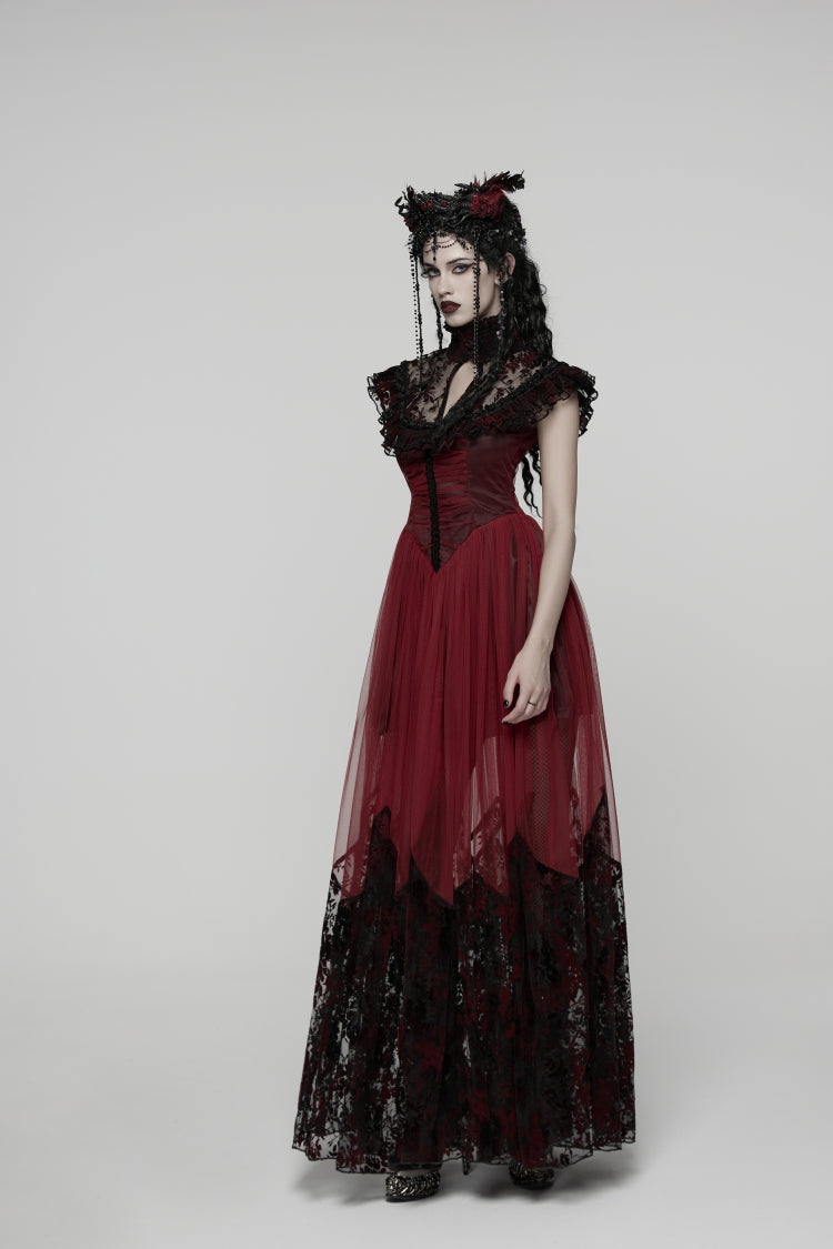 Black/Red Stand Collar Sleeveless Printed Hanayome Lace Lace-Up Women's Gothic Elegant Dress Wedding Dress
