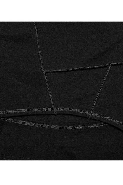 Comfortable Stitching Chain Cutout Turtleneck Ribbon Style Stretch Women's Punk T-Shirt 2 Colors
