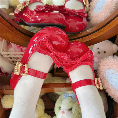 Bowknot Round-Toe Low Heel Sweet Lolita Mary Jane Shoes 4 Colors