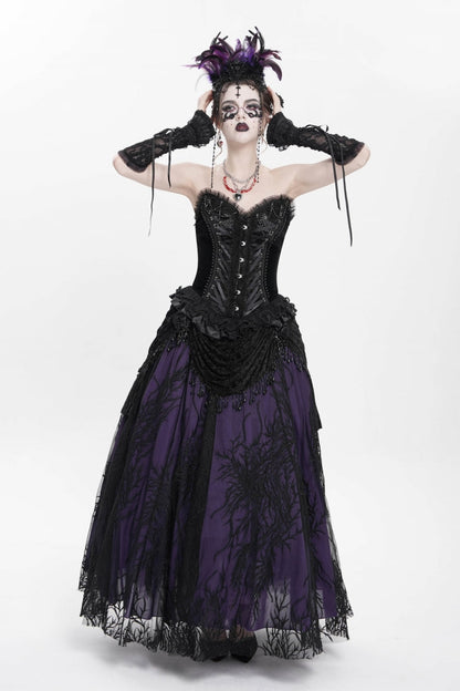 Black Sleeveless Beaded Lace Lace-Up Women's Gothic Overbust Corset