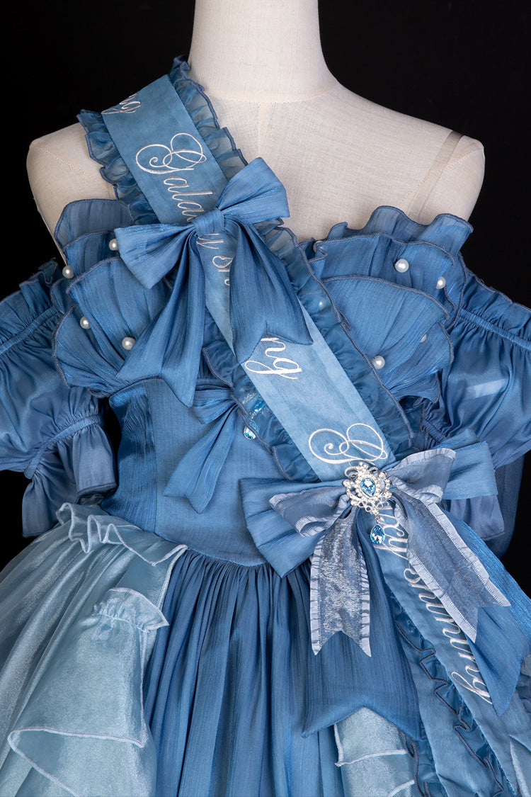 Blue [Mermaid Princess] Ruffle Hanayome Bowknot Sweet Elegant Lolita Jsk Dress Set