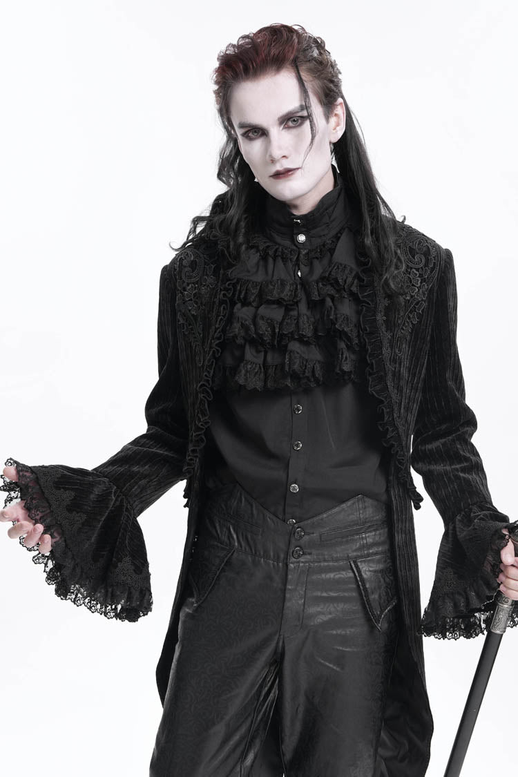 Black Stand Collar Swallow-tailed Long Sleeves Lace Men's Gothic Jacket