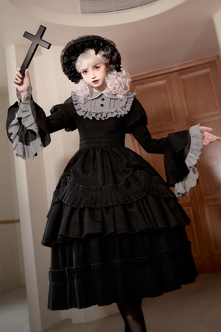 Black [Chapter of the Night] Long Hime Sleeves Ruffle Bowknot Gothic Lolita Dress