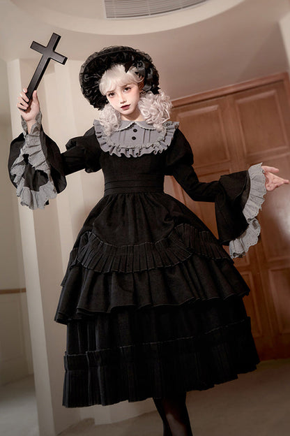 Black [Chapter of the Night] Long Hime Sleeves Ruffle Bowknot Gothic Lolita Dress