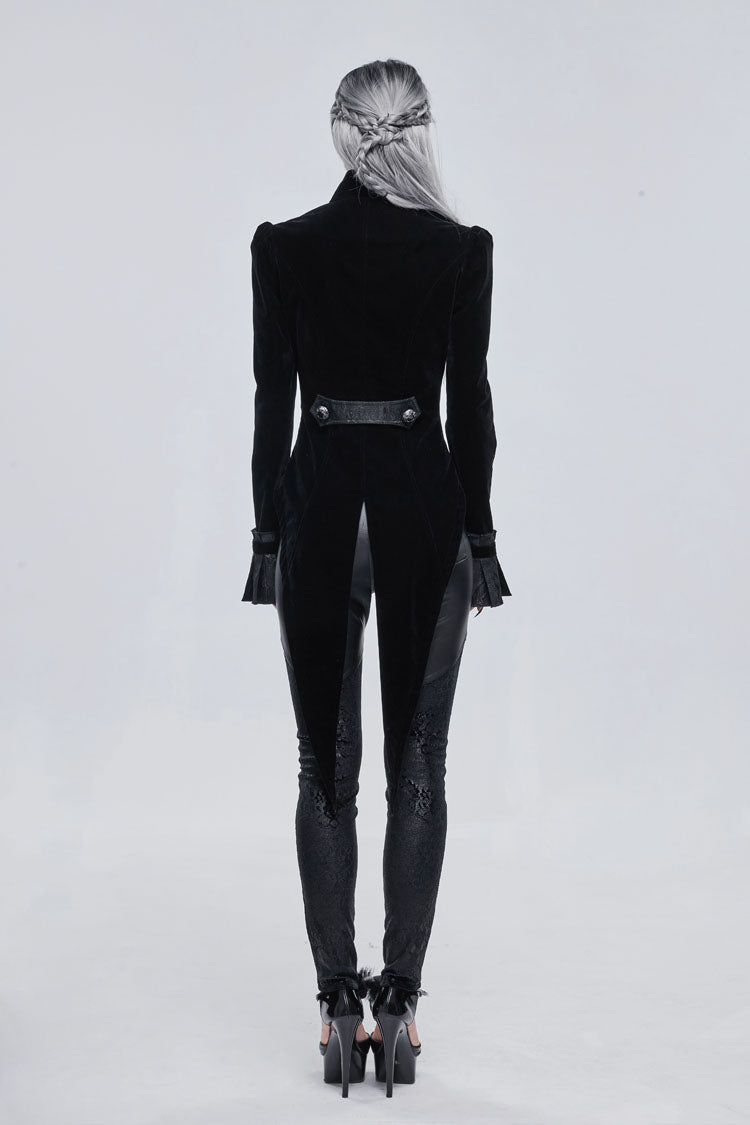Black Vintage Shiny Jacquard Bat Cutout Applique Women's Gothic Jacket