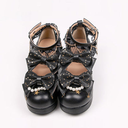 Stars Pendants Bowknot Lace Classic Lolita Heel Shoes