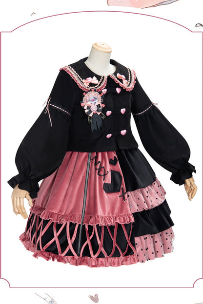 Pink/Black Vintage Stitching Strawberry Sweet Lolita JSK Dress