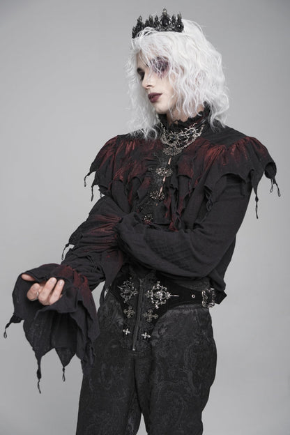 Black/Red Stand Collar Long Sleeves Ruffled Men's Gothic Plunging Shirt