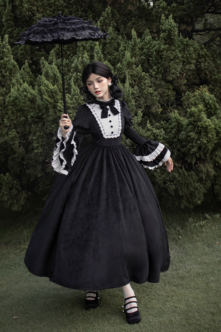 Black [Sleepless Night] Long Hime Sleeves Ruffle Bowknot Gothic Lolita Dress
