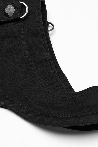 Black Stand Collar Sleeveless Rivet Zipper Men's Punk Cape