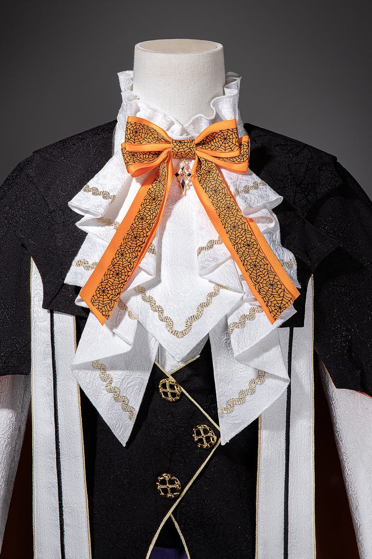 Black/Brown [Little Devil] Stand Collar Long Sleeves Gradient Print Ruffle Bowknot Gothic Prince Ouji Lolita Set