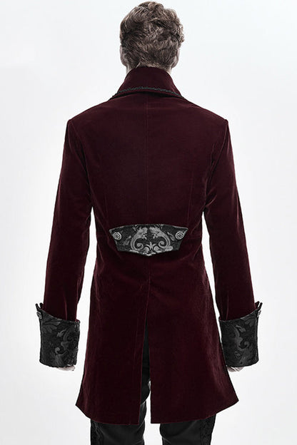Red Court Pattern Lapel Collar Velvet Mens Gothic Coat
