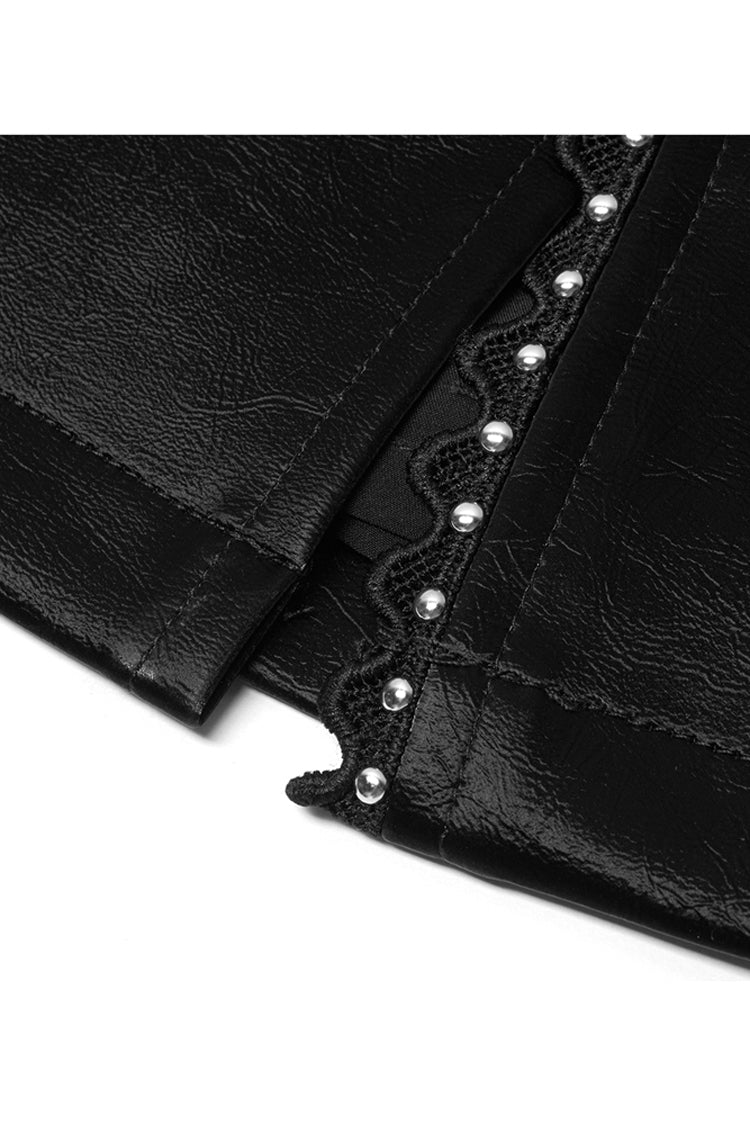 Black Rivet Lace A Version Slit Leather Women's Punk Skirt