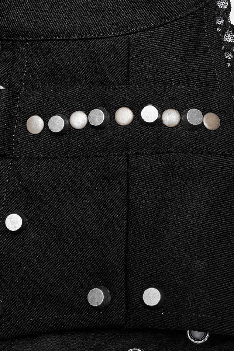 High Collar Sleeveless Rivet Decoration Sheer Mesh Men's Steampunk Vest 2 Colors