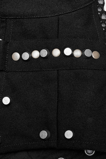 High Collar Sleeveless Rivet Decoration Sheer Mesh Men's Steampunk Vest 2 Colors