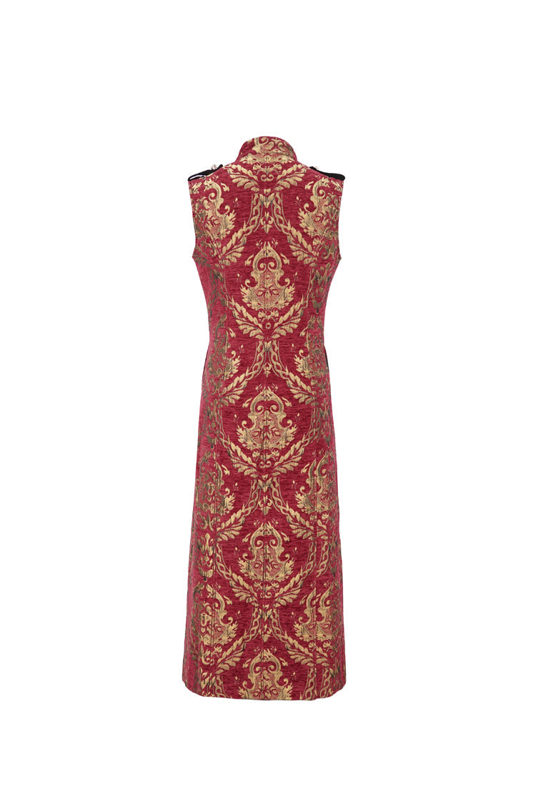 Red Stand Collar Totem Embroidered Men's Gothic Waistcoat