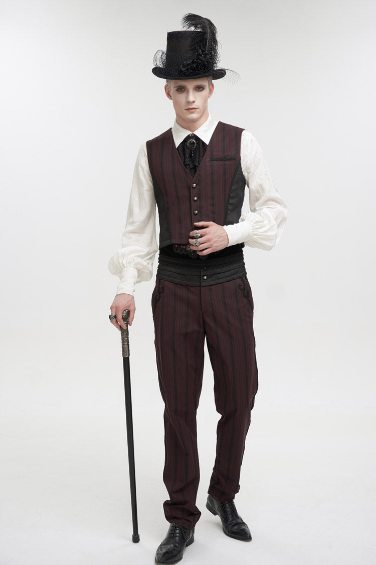 Red Retro Micro-Elastic Thick Stripe Stitching Three-Dimensional Texture Detachable Men's Punk Swallowtail Vest
