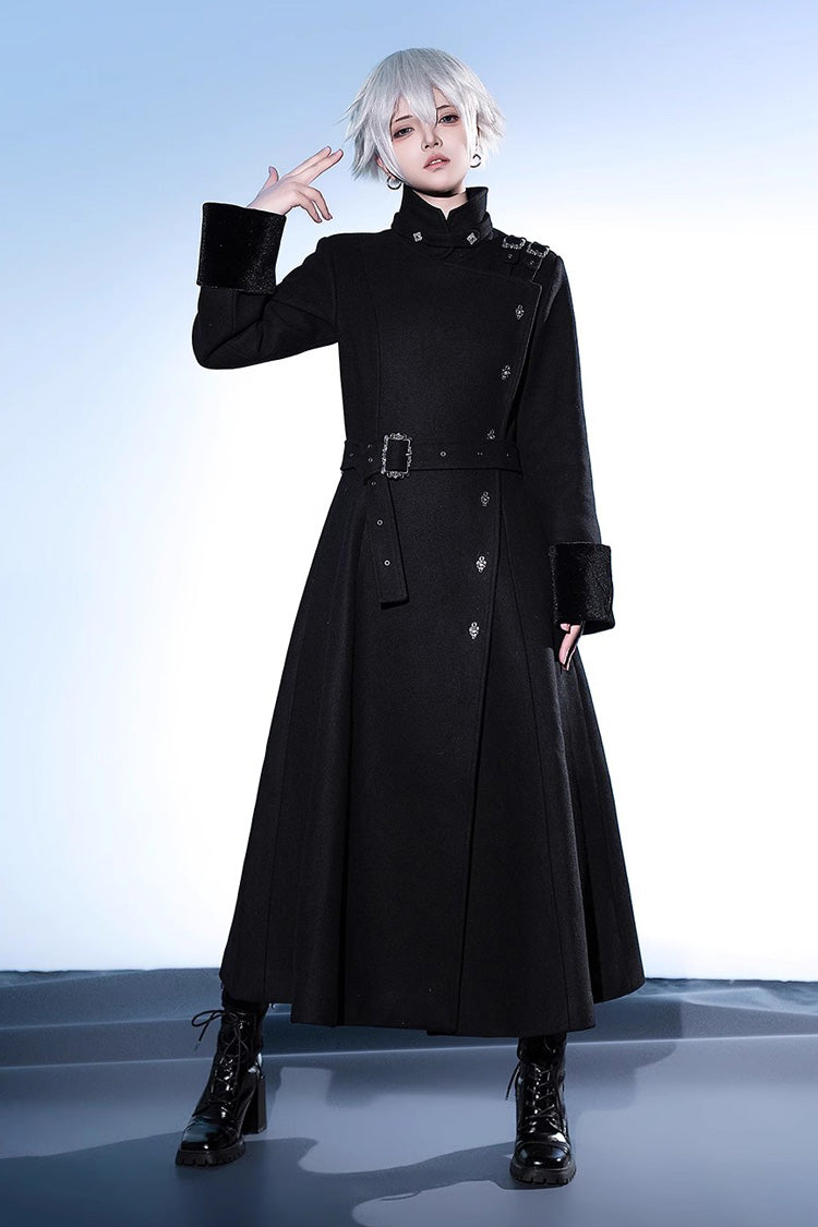 Black Stand Collar Long Sleeves Buckle Ouji Gothic Prince Handsome Lolita Coat