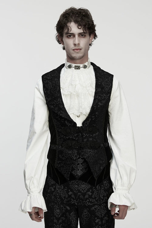Black Sleeveless Floral Jacquard Buckled Men's Gothic Vest